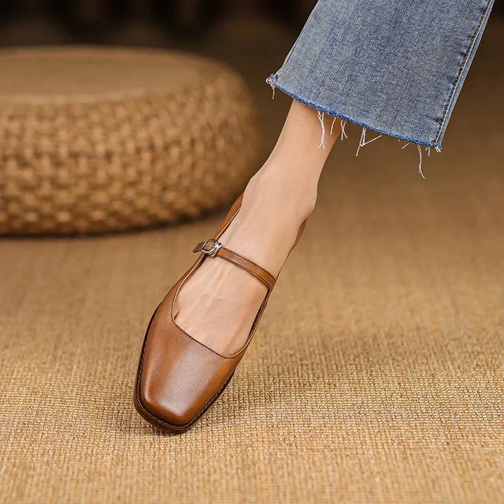 Stylish women's spring block heel shoes with secure strap, offering comfort and elegance for everyday footwear.