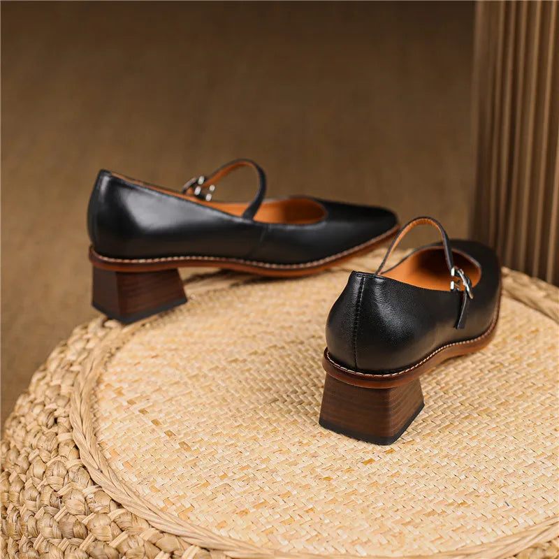 Beautiful women's spring block heel shoes with comfortable strap, an essential for summer footwear collections.