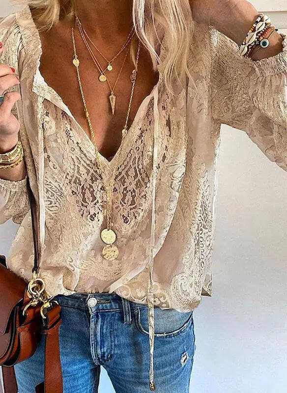Casual women's boho V-neck blouse, a feminine and lightweight summer top.