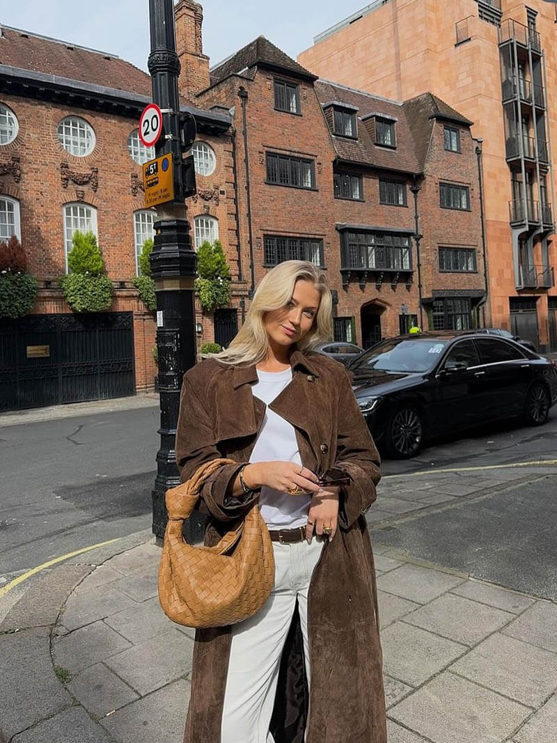 Women's fashion brown trench coat, long design with belt and lapel, perfect for elegant outerwear