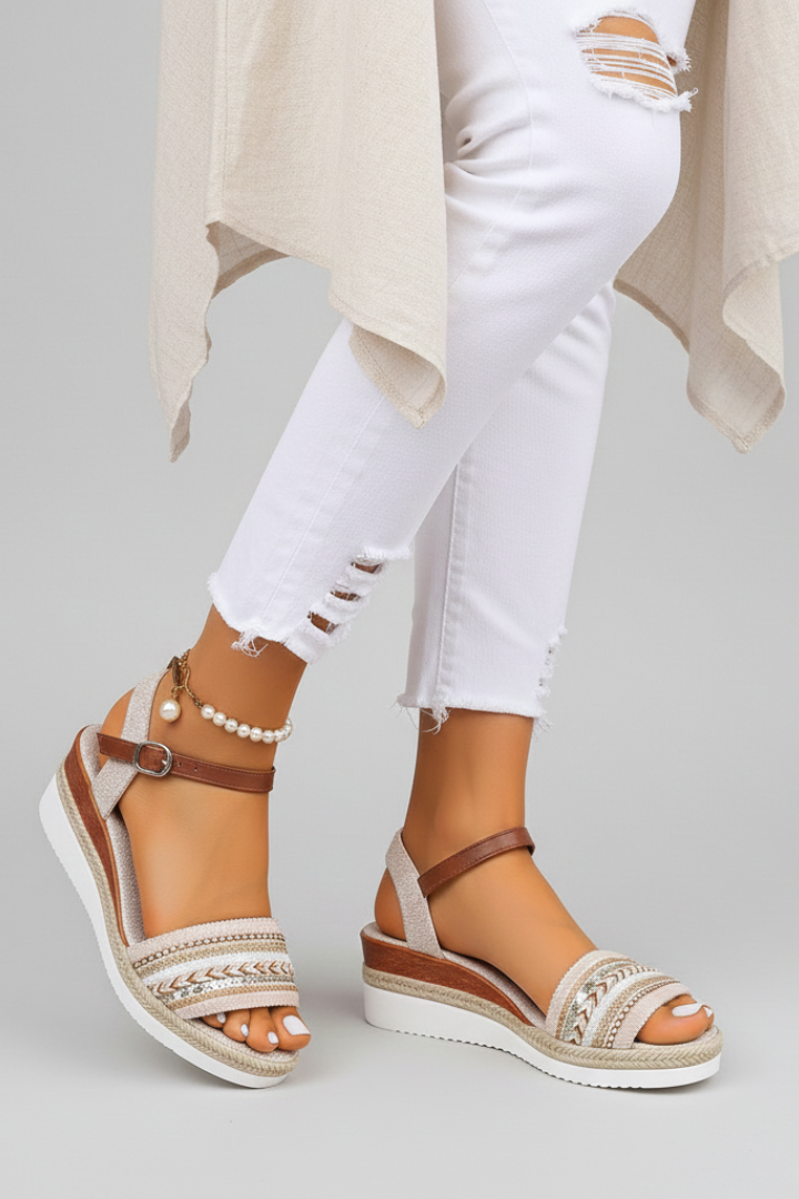 Stylish brown evening sandals for women, featuring multi-straps and a sleek heel.