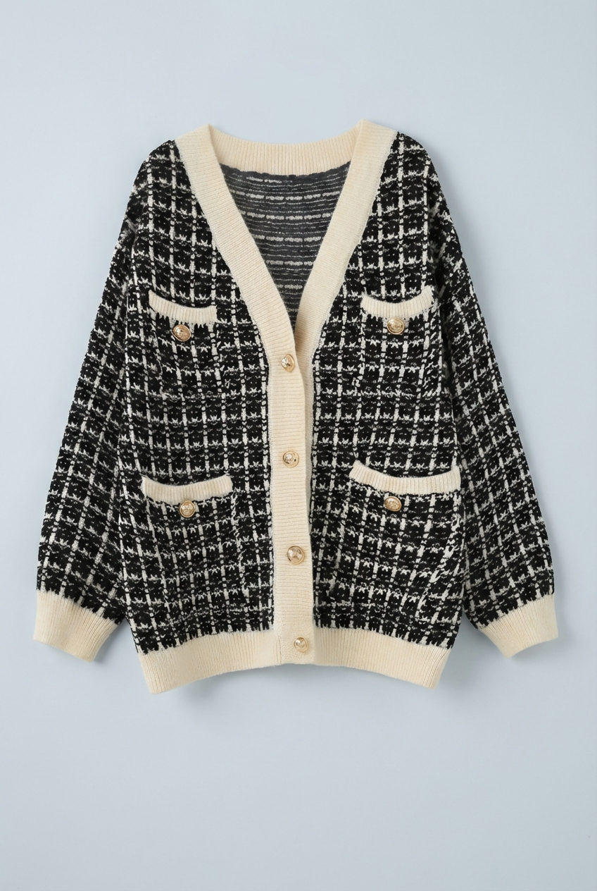 Versatile women's elegant button cardigan with V-neck, ideal for chic autumn and winter layering.