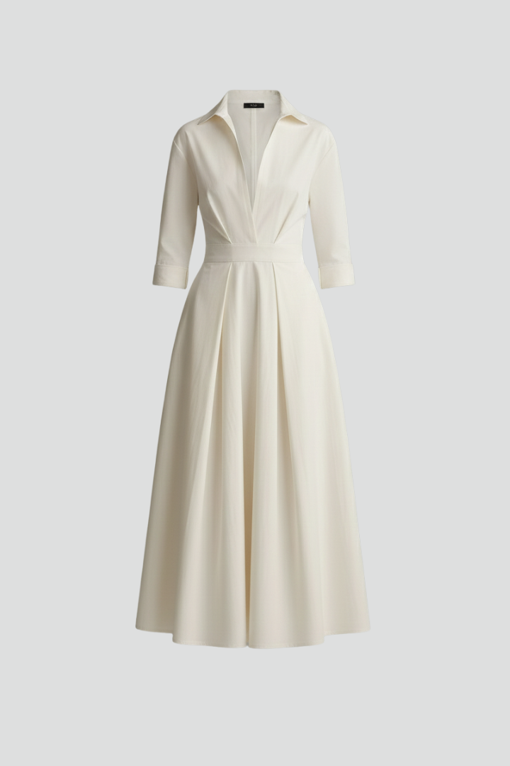 Elegant women's button front collared midi dress, perfect for summer workwear or casual day outings