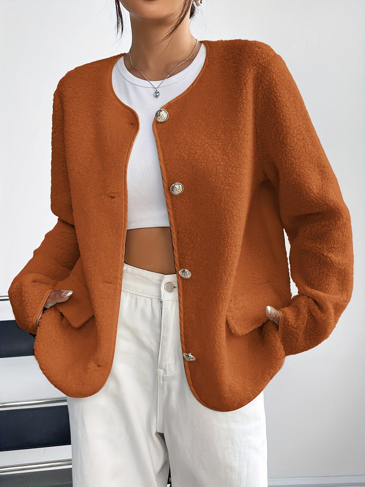 Elegant women's button-front jacket for versatile fall & winter style.
