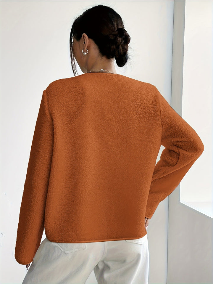 Versatile women's elegant button-front jacket, perfect for stylish fall & winter layering.