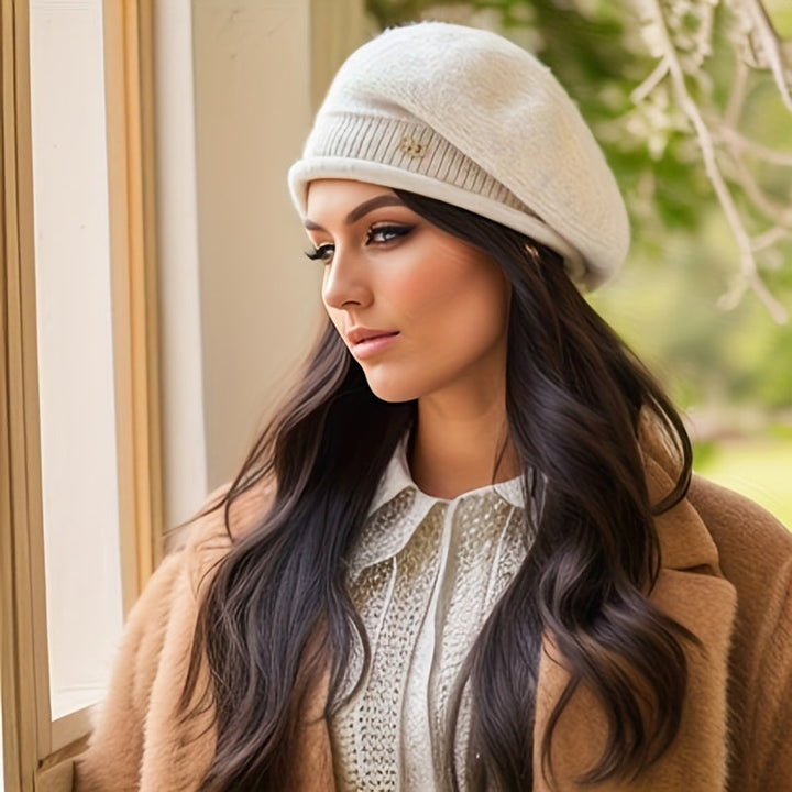 Stylish women's warm beret, a beautifully knitted hat ideal for elegant and comfortable winter fashion.
