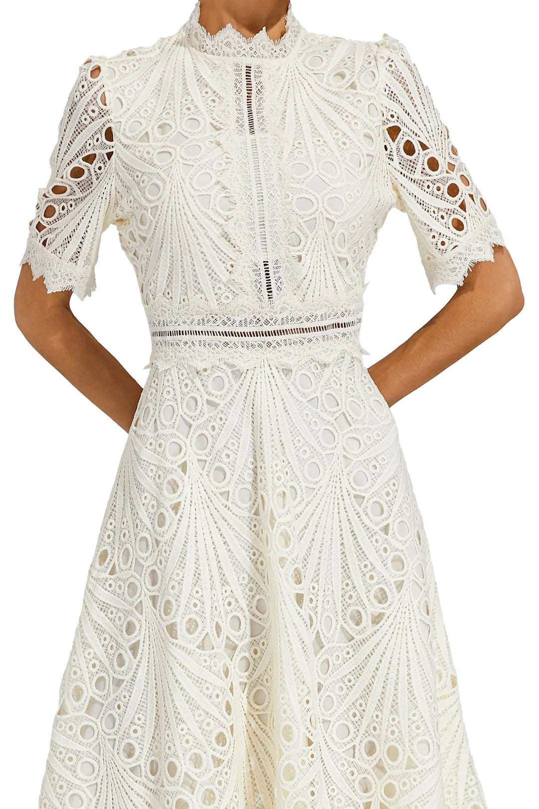 Trendy women's elegant lace midi dress, a sophisticated party outfit.