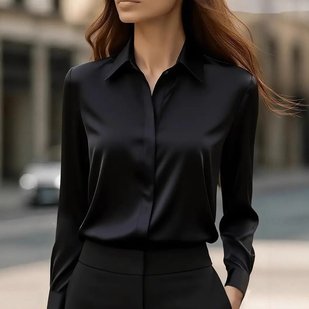 Elegant women's classic blouse, long sleeve, perfect for office wear & versatile fashion.
