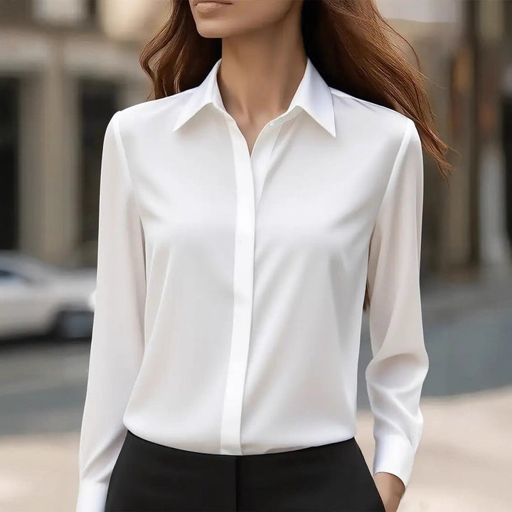 Professional women's blouse, elegant long sleeve shirt, ideal for office & sophisticated style.