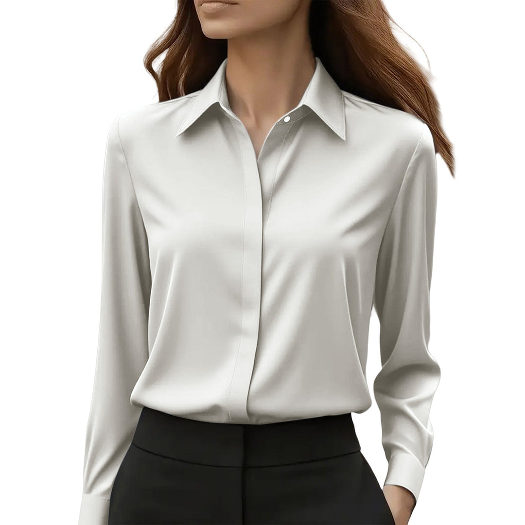 Elegant women's long sleeve top, classic and versatile for office wear and sophisticated look.