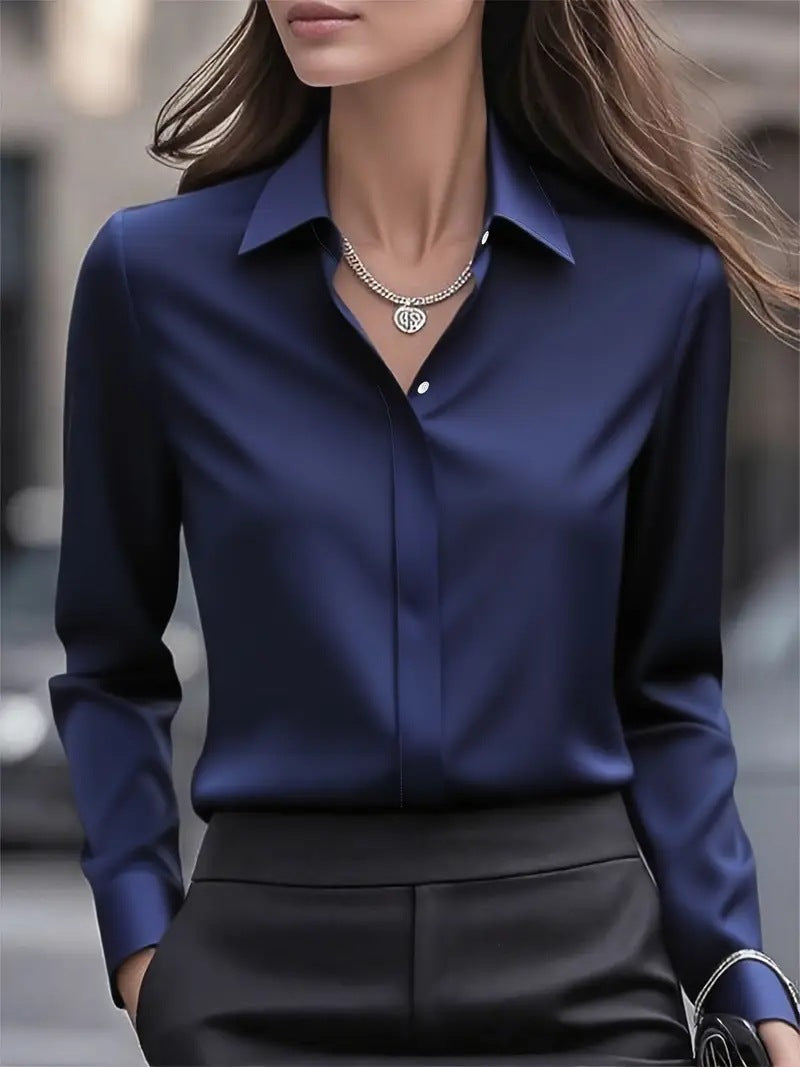 Classic women's elegant blouse, long sleeve professional top, versatile for office.
