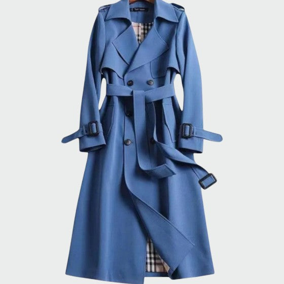 Women's double-breasted trench coat featuring a back vent and adjustable cuffs, versatile outerwear