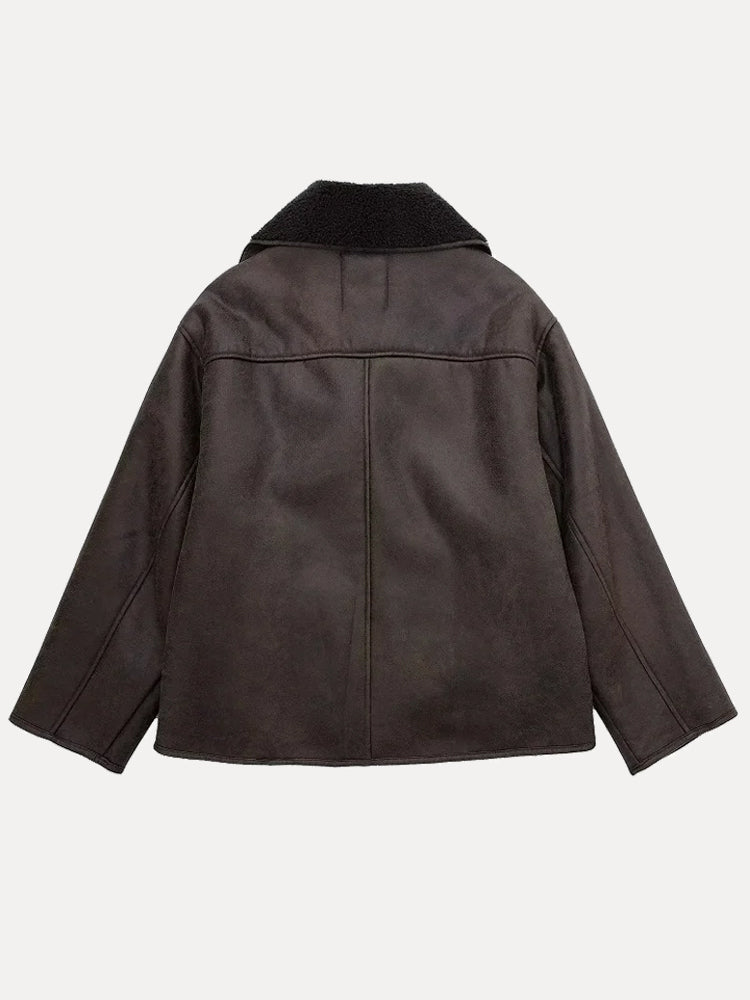 Classic brown women's double-breasted coat made from a warm wool blend.