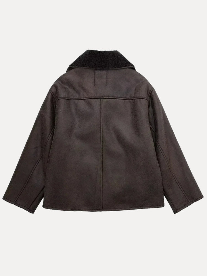 Classic brown women's double-breasted coat made from a warm wool blend.