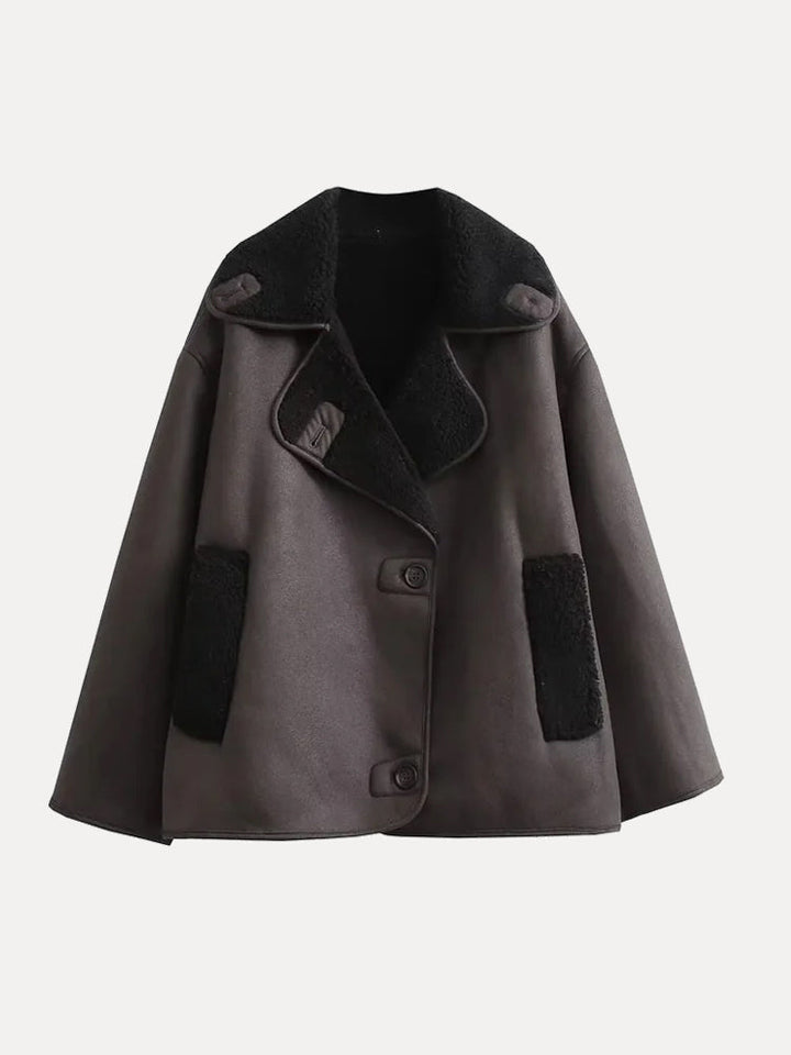 Stylish women's outerwear: a classic brown double-breasted wool blend coat.