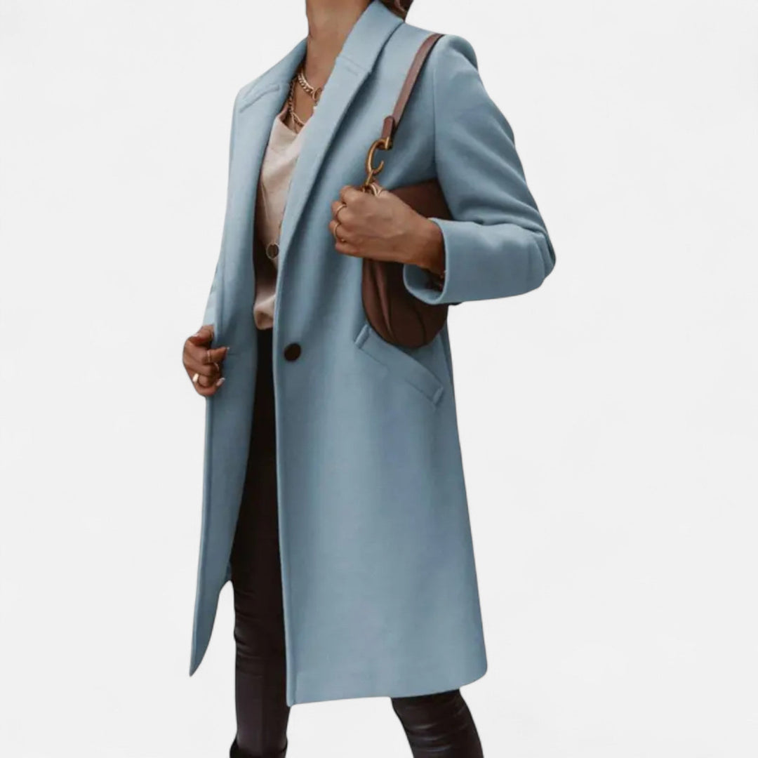 Beautiful women's mid-length lapel coat, an elegant and tailored outerwear choice for winter.