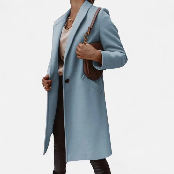 Beautiful women's mid-length lapel coat, an elegant and tailored outerwear choice for winter.