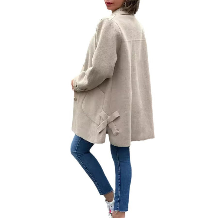 Brown classic oversized mid-thigh coat for women, elegant and warm outerwear