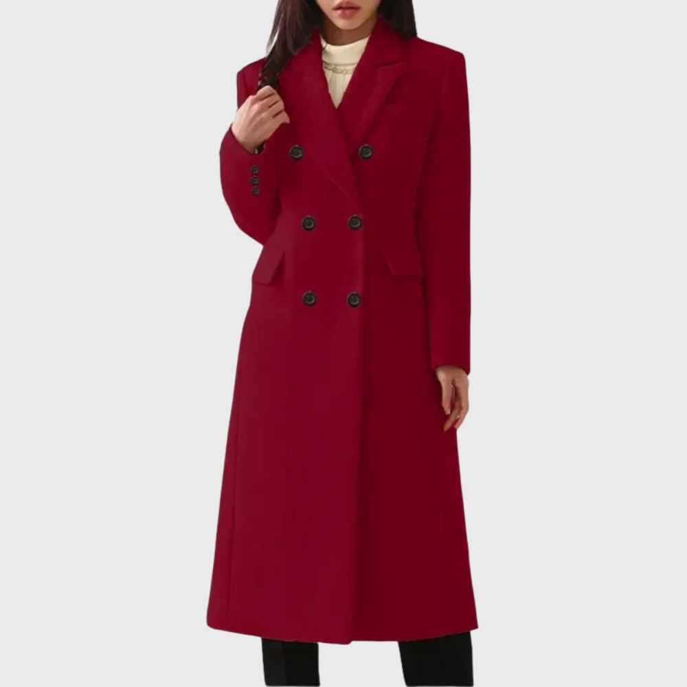 Stylish women's outerwear: a classic wool blend overcoat for cold weather fashion.