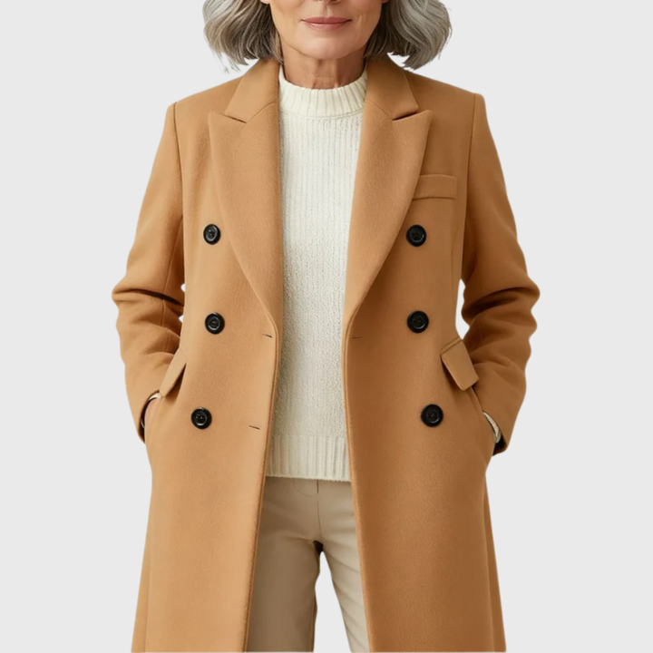 Women's classic style wool blend overcoat, a versatile and warm piece of winter outerwear.