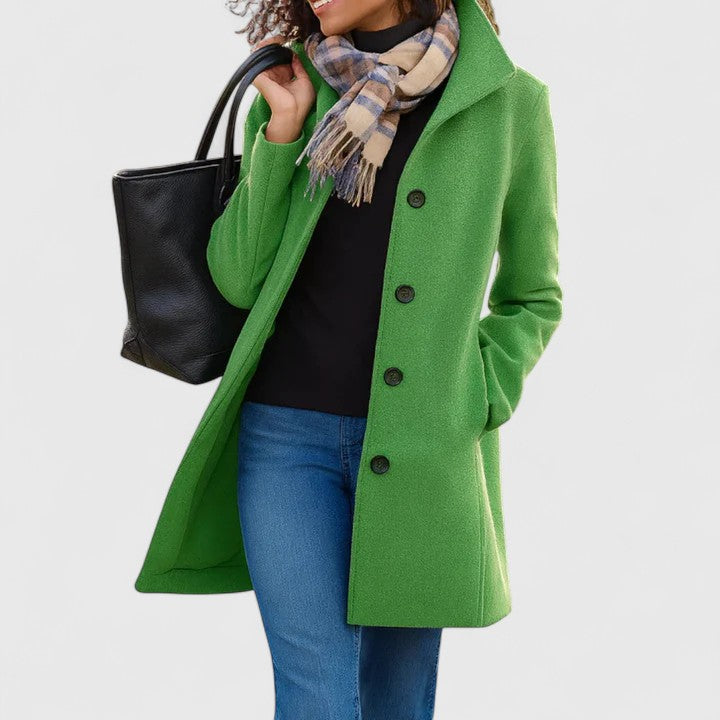 Warm and stylish women's classic single-breasted wool blend winter jacket