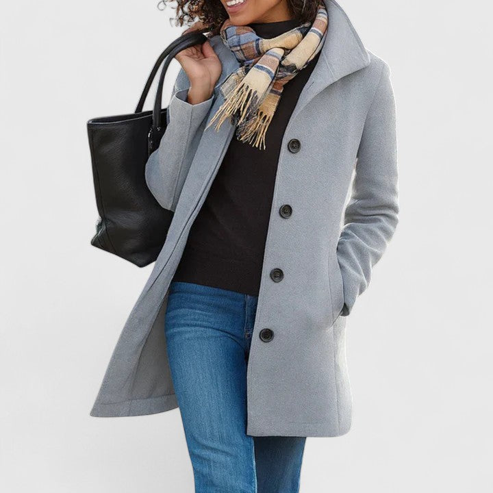 Fashionable women's classic wool blend coat, single-breasted design for winter