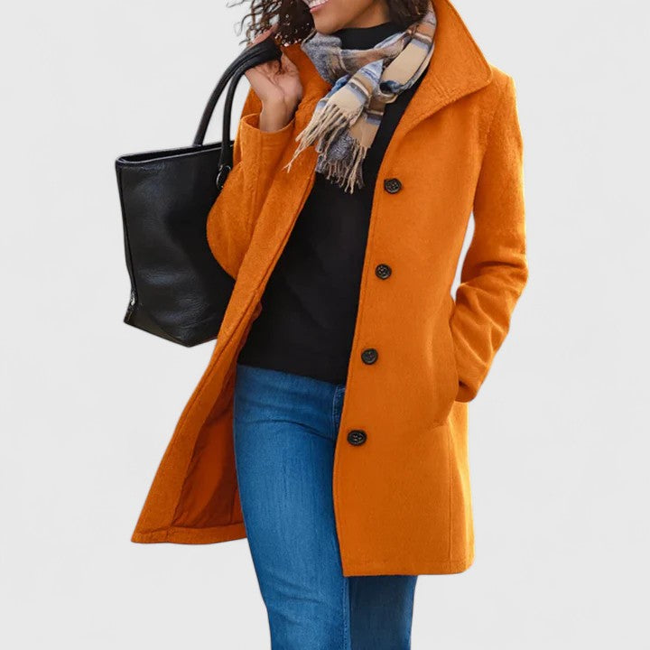Cozy women's tailored wool blend winter coat, single-breasted and elegant