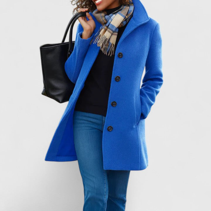 Classic women's long winter coat made of warm wool blend, single-breasted style