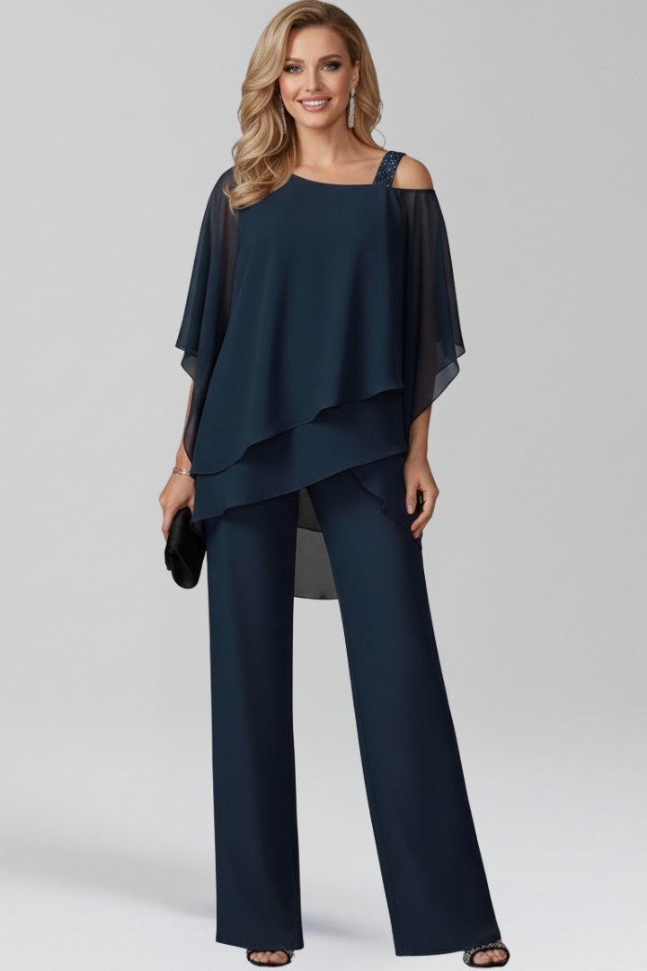 Boho-chic women's cold-shoulder jumpsuit with wide legs, perfect for a formal event