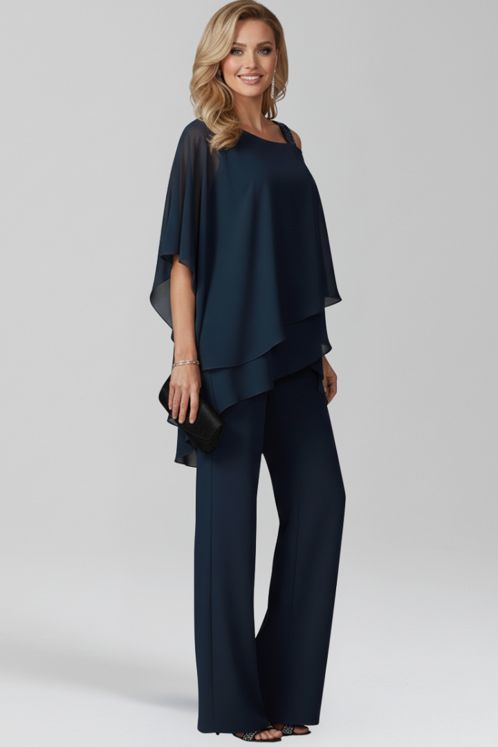 Flowy cold-shoulder jumpsuit for women, wide leg design, stylish elegant eveningwear option