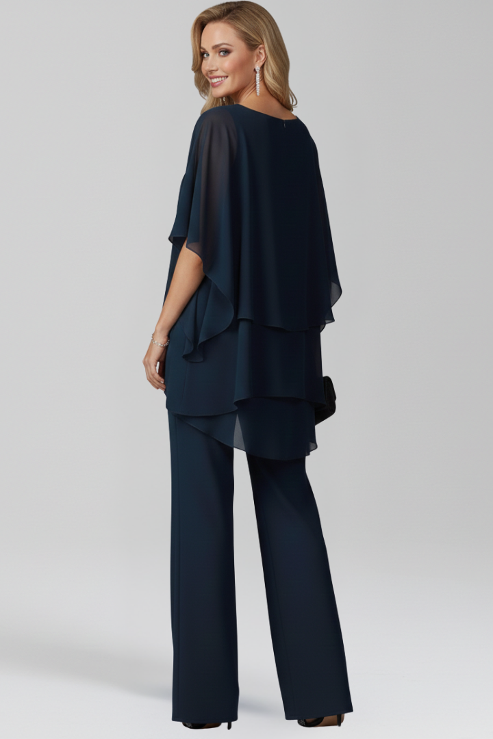 Women's formal cold-shoulder wide-leg jumpsuit with elegant drape, ideal for winter fashion
