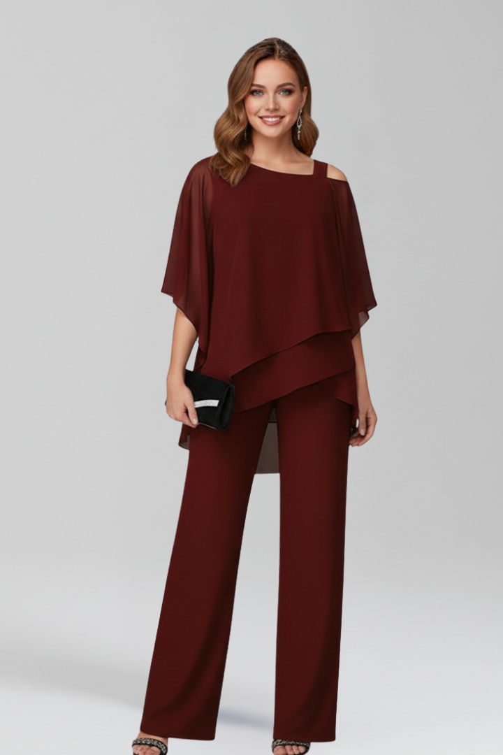 Winter fashion women's cold-shoulder wide-leg jumpsuit, sophisticated and flowy design