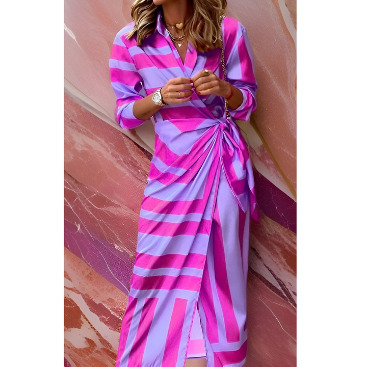 Beautiful women's floral wrap midi dress, an elegant choice for spring events.