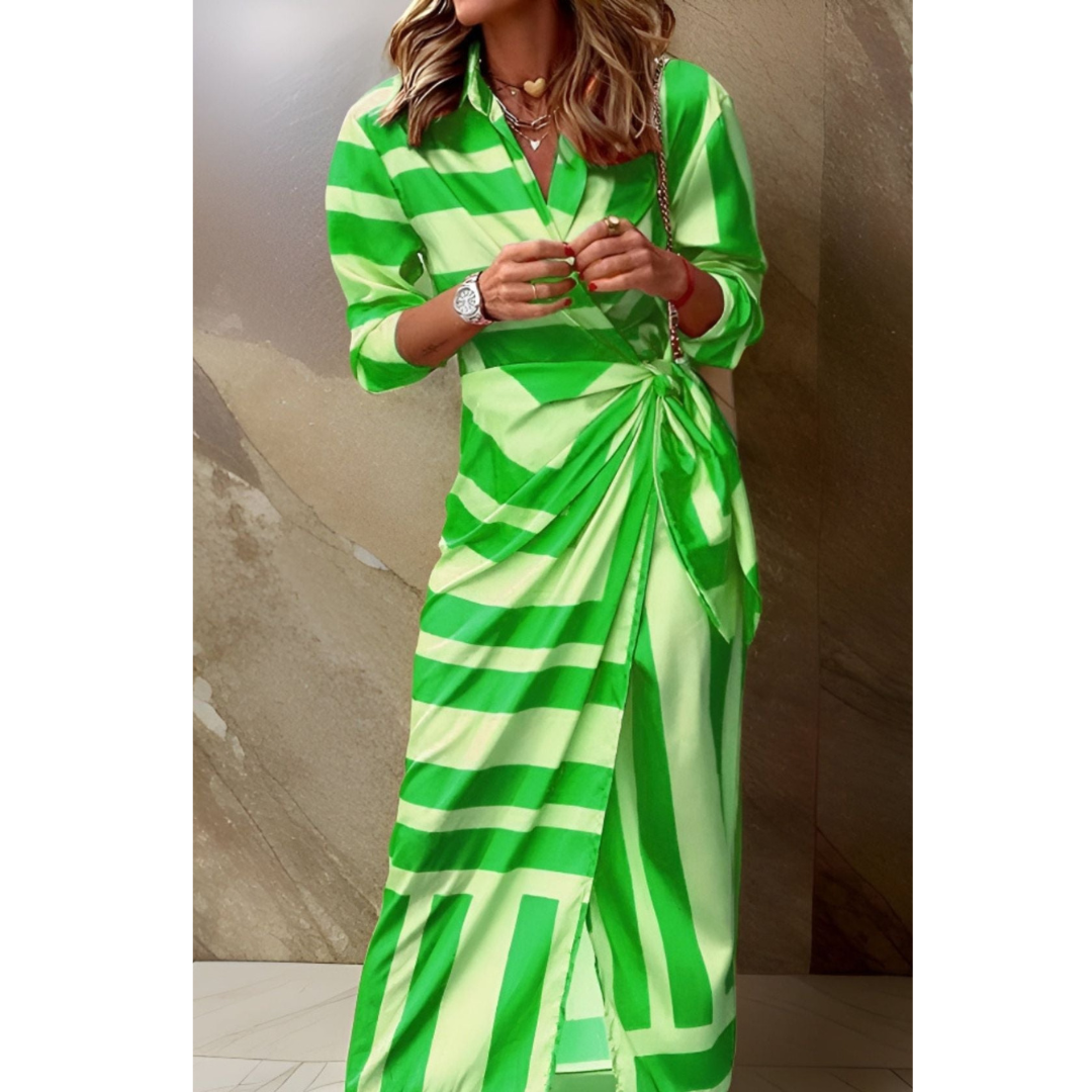 Chic women's flowy wrap midi dress, a sophisticated option for any occasion.