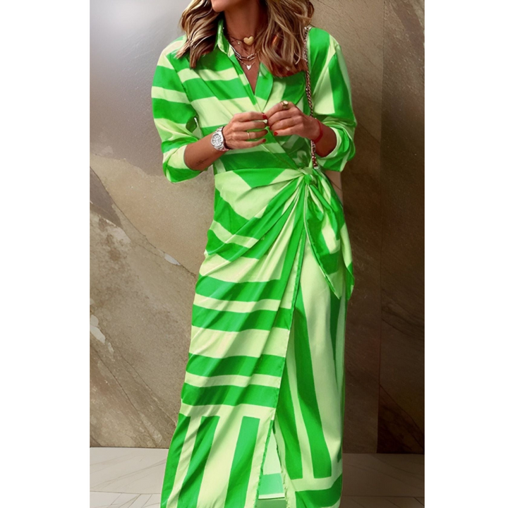 Chic women's flowy wrap midi dress, a sophisticated option for any occasion.
