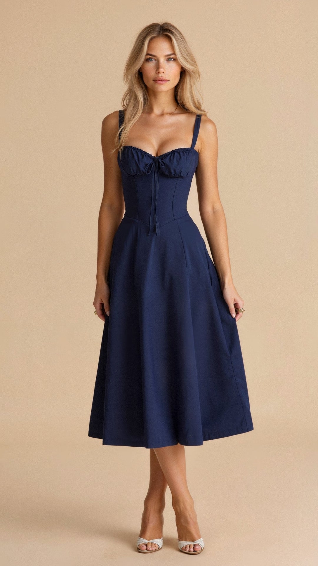 Graceful women's corset midi dress, designed with a flowing skirt for effortless movement