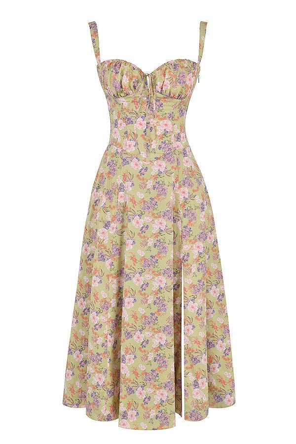 Everyday women's summer dress: comfortable corset and playful flowing midi skirt