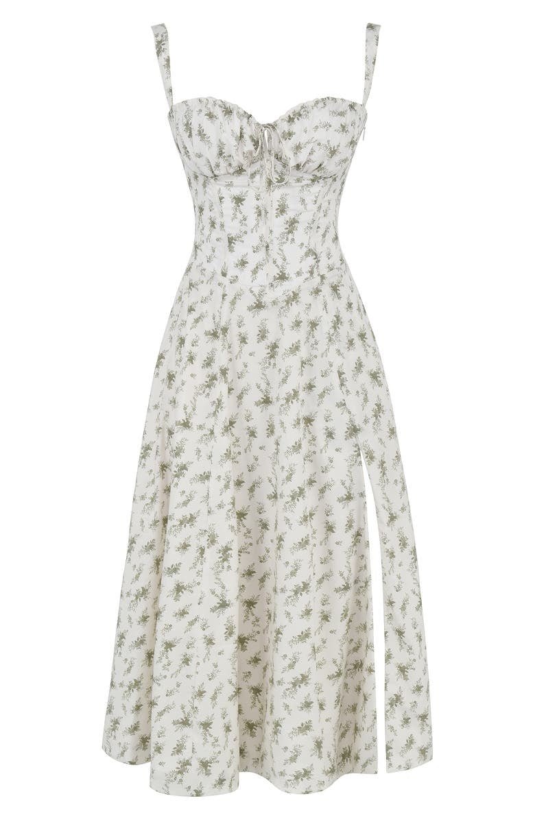 Abstract shot of the flowing skirt movement on a women's elegant midi dress with corset