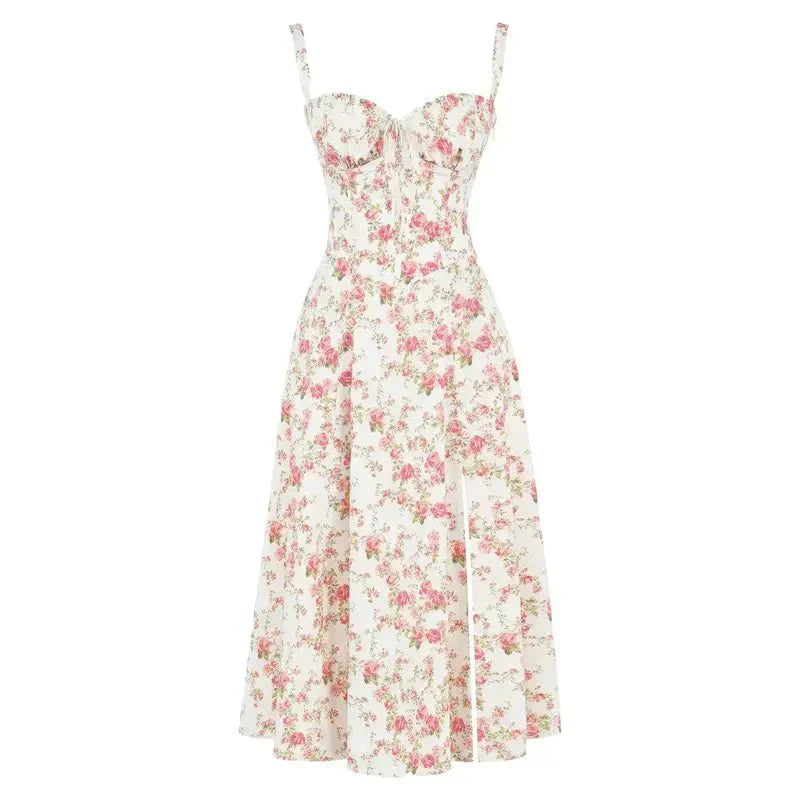 Women's evening midi dress with a supportive corset and a luxurious flowing skirt