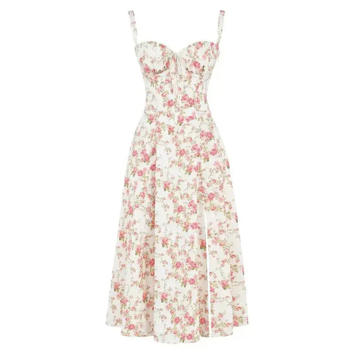 Women's evening midi dress with a supportive corset and a luxurious flowing skirt