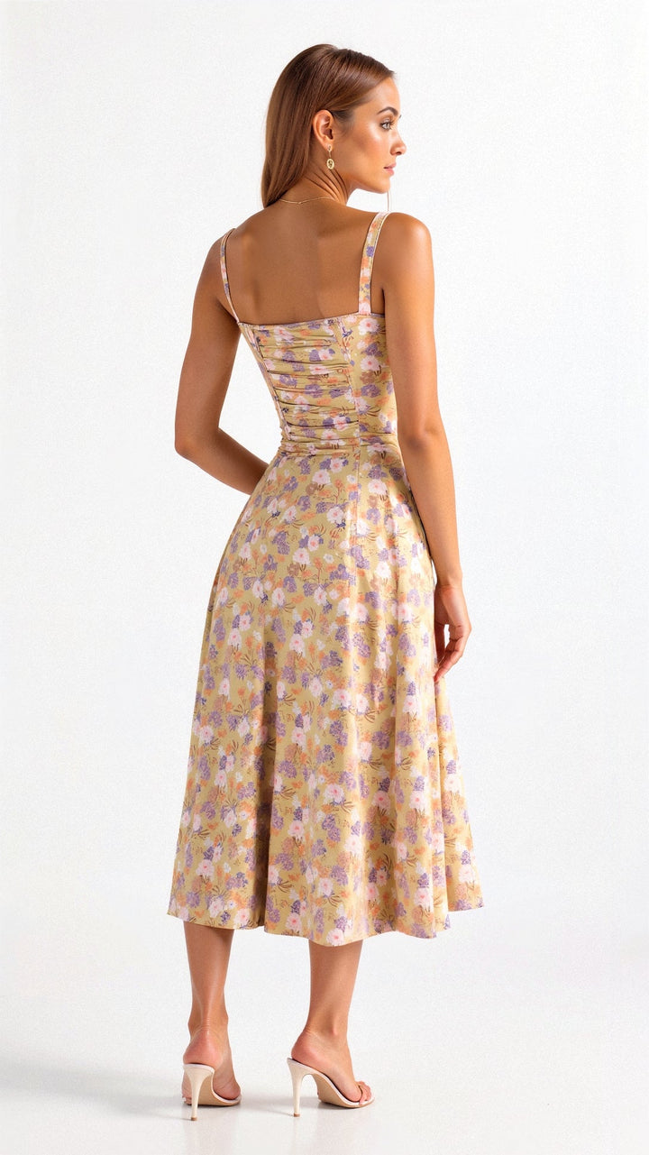 Stylish women's corset midi dress, perfect for parties, with a graceful flowing skirt