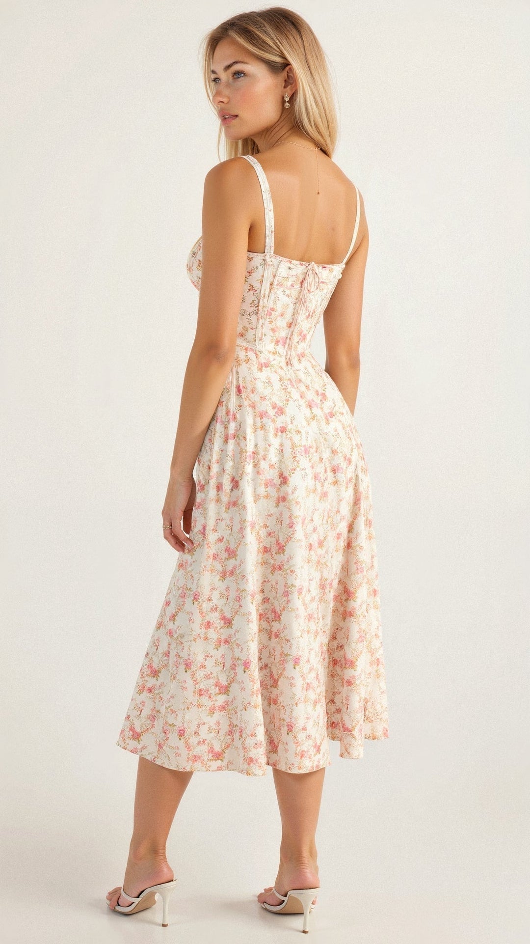Women's midi dress for casual wear, showcasing a comfortable corset and flowing skirt design