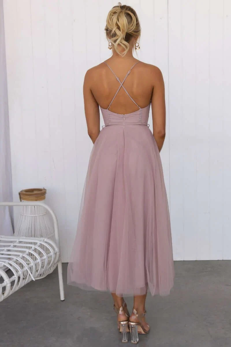 Formal spaghetti strap corset dress for women, ideal for wedding guests & evening occasions.
