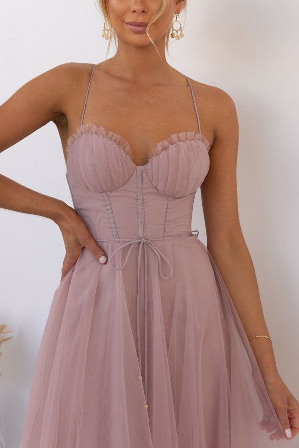 Beautiful women's tulle midi dress with a flattering corset bodice and elegant design.