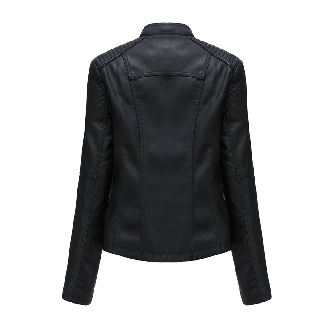 Stylish women's cropped jacket featuring an asymmetrical zip and unique detailing, ideal lightweight outerwear fashion