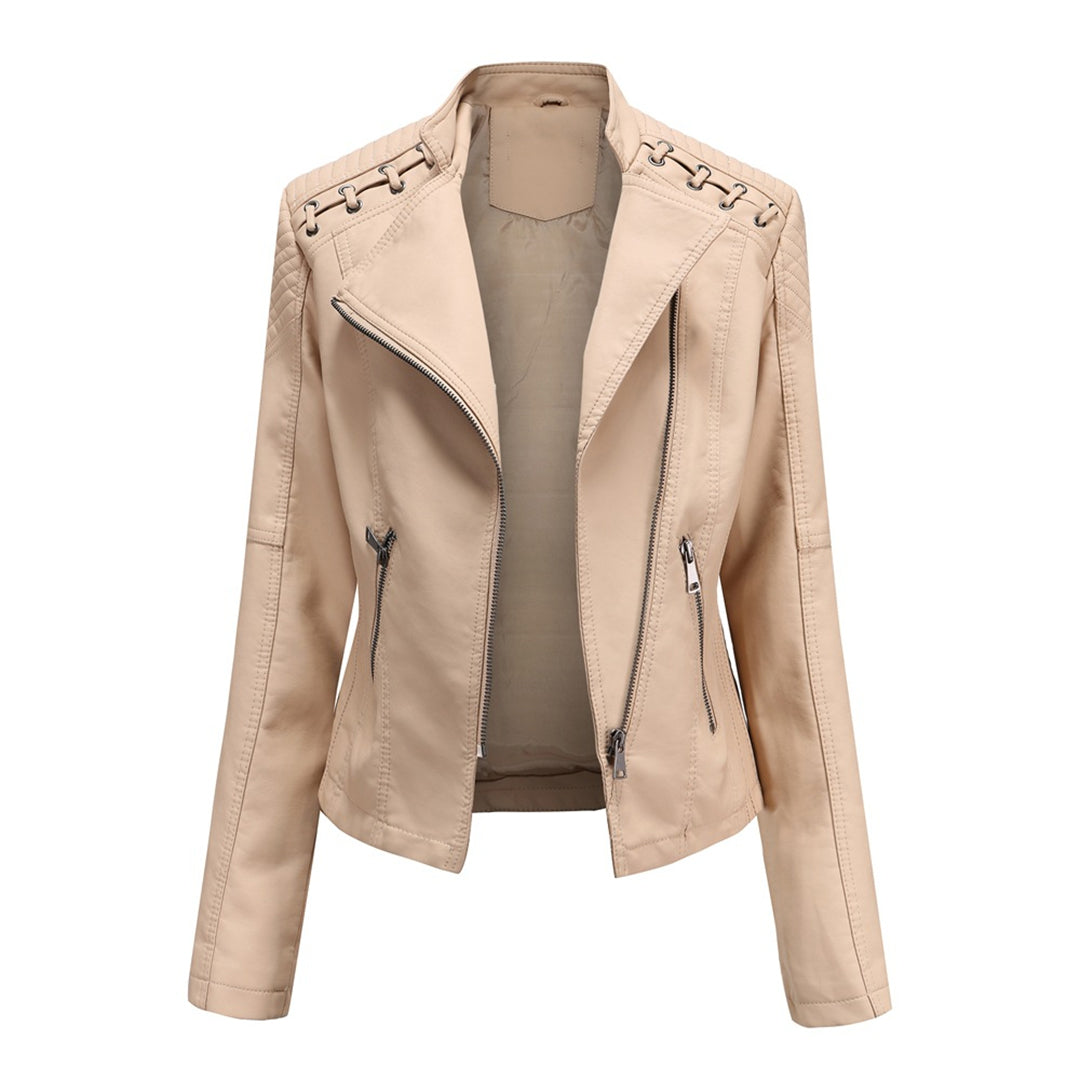 Women's lightweight cropped jacket, an elegant outerwear piece with a distinctive asymmetrical zip design