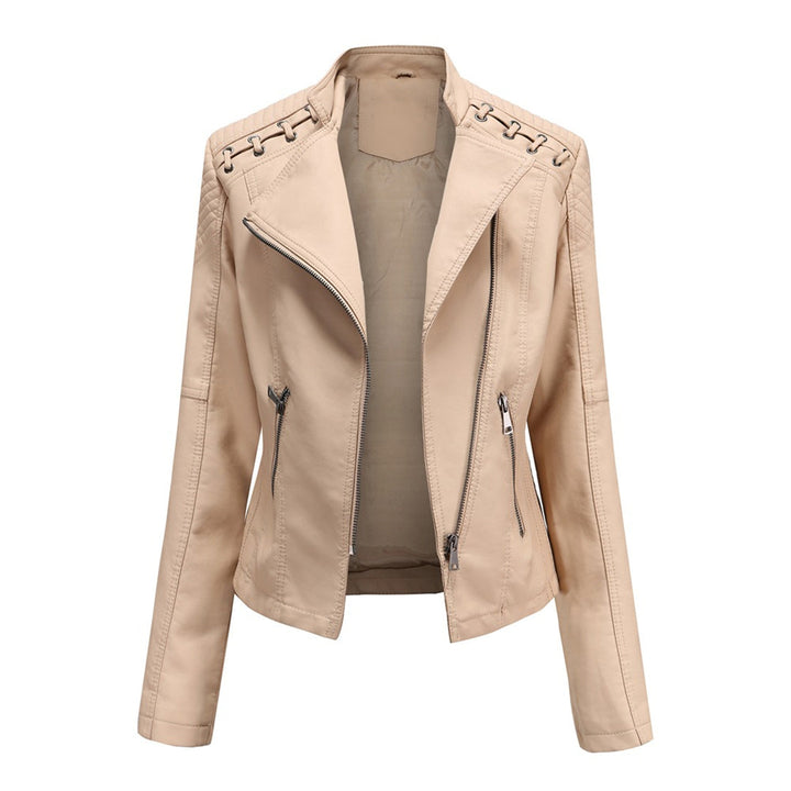 Women's lightweight cropped jacket, an elegant outerwear piece with a distinctive asymmetrical zip design