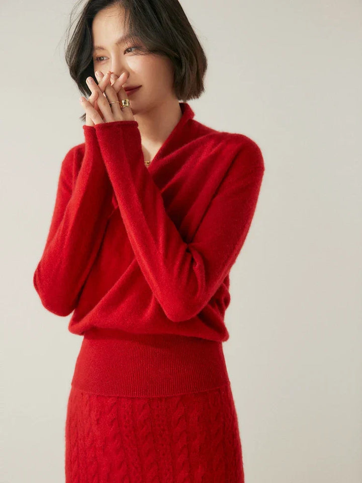 Women's long sleeve wrap sweater in a cozy brown, ideal for everyday casual elegance.