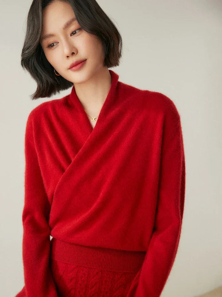 Women's cream crossover wrap sweater, a timeless piece for any wardrobe, versatile.