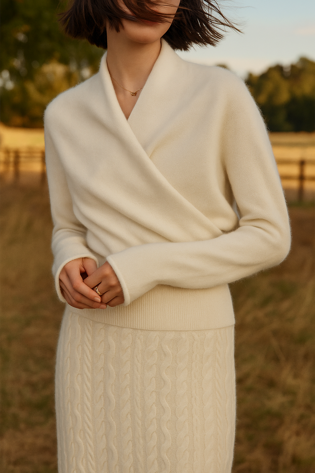 Women's elegant brown wrap knitwear, perfect for layering over a blouse or camisole.